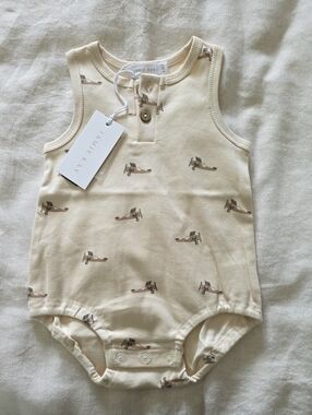 NWT Jamie Kay Cream Tank Bodysuit with Airplane Print | 3-6M